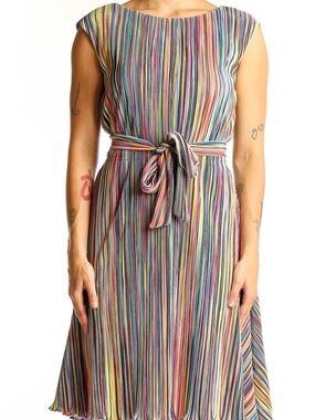 DKNY Multicolor Vertical Stripe Tie-Waist Dress